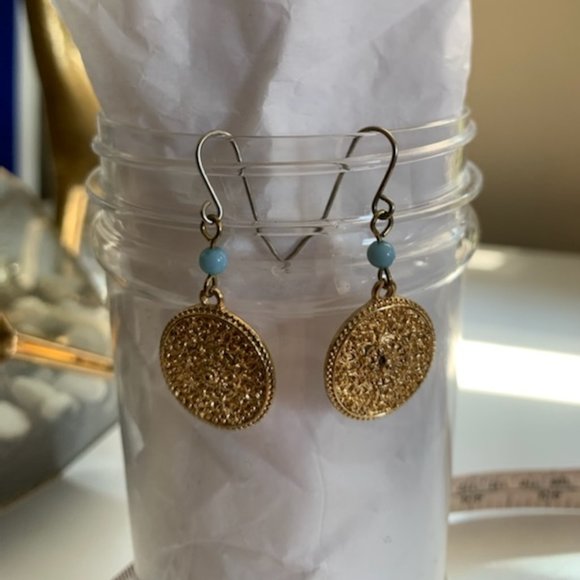 Gold Tone Circular dangle earrings - Picture 1 of 5